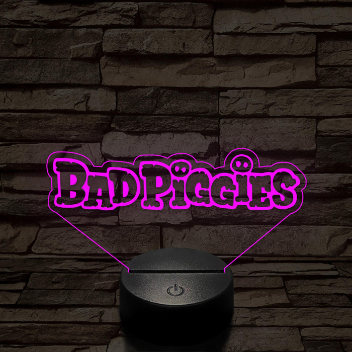 Angry Birds - BadPiggies logo felirat 7 színű 3D led lámpa