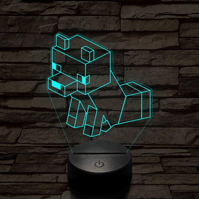 Minecraft ülő róka 7 színű 3D led lámpa