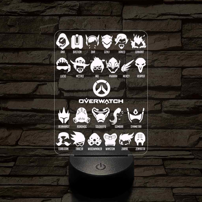 Overwatch karakterek 7 színű 3D led lámpa