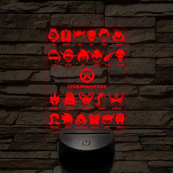 Overwatch karakterek 7 színű 3D led lámpa