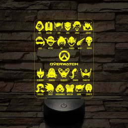 Overwatch karakterek 7 színű 3D led lámpa