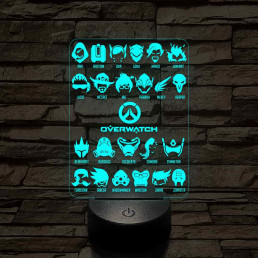 Overwatch karakterek 7 színű 3D led lámpa