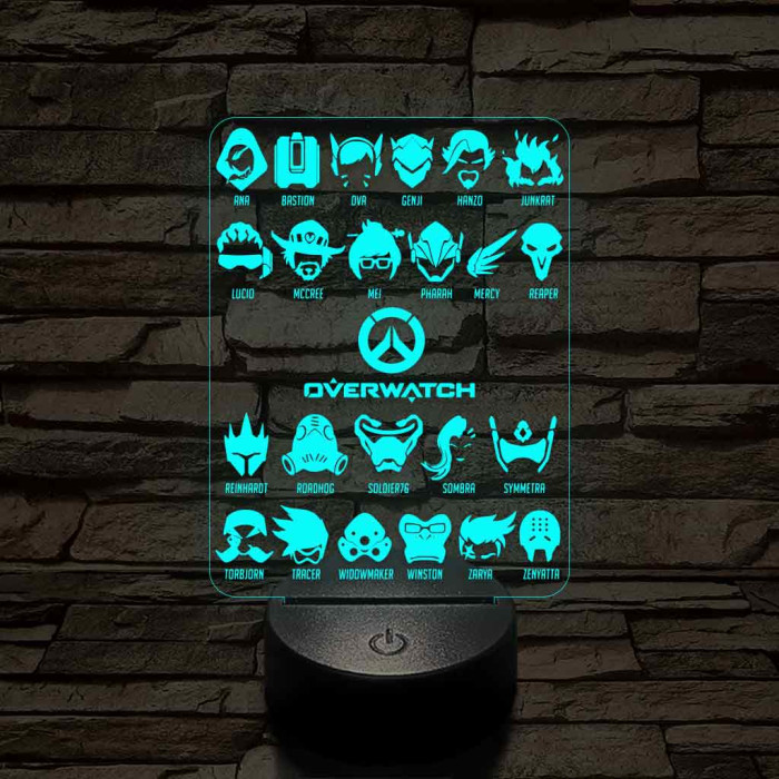 Overwatch karakterek 7 színű 3D led lámpa