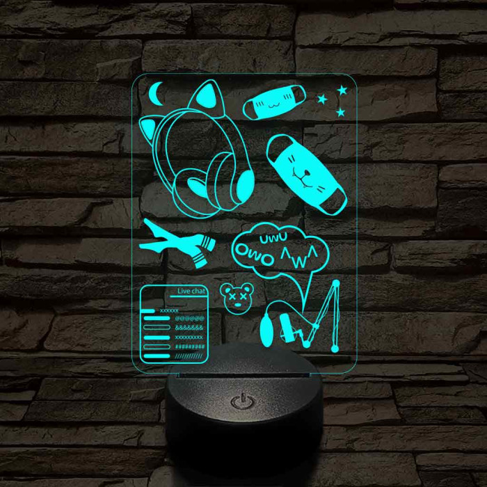 Streamer cuki montázs 7 színű 3D led lámpa