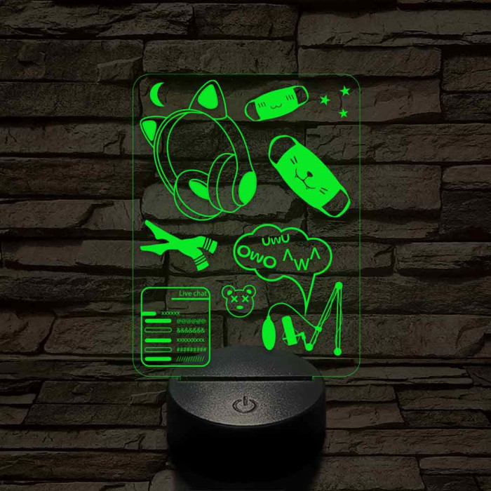 Streamer cuki montázs 7 színű 3D led lámpa