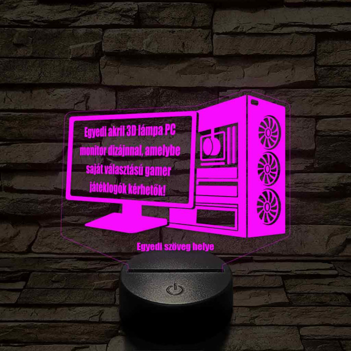 Személyre szabott gamer setup 3D illúzió led lámpa - egyedi gravírozható játéklogókkal és névvel