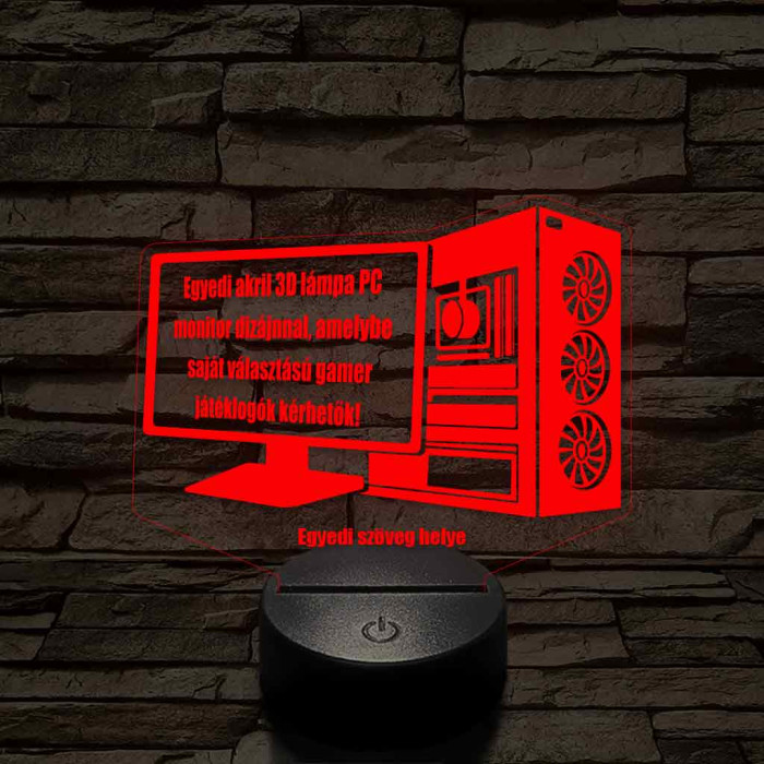 Személyre szabott gamer setup 3D illúzió led lámpa - egyedi gravírozható játéklogókkal és névvel