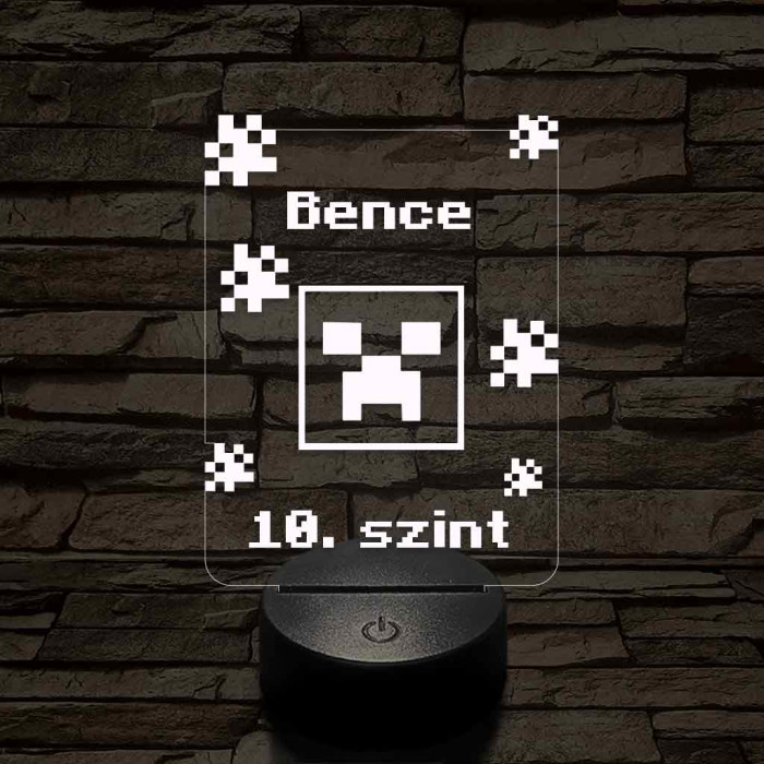 Minecraft Creeper - egyedi névbeírós 3D illúzió led lámpa
