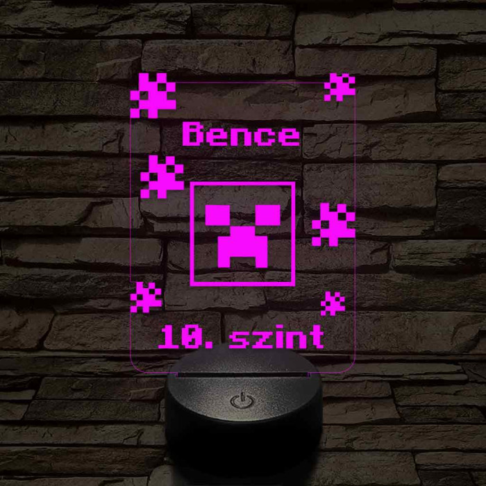 Minecraft Creeper - egyedi névbeírós 3D illúzió led lámpa