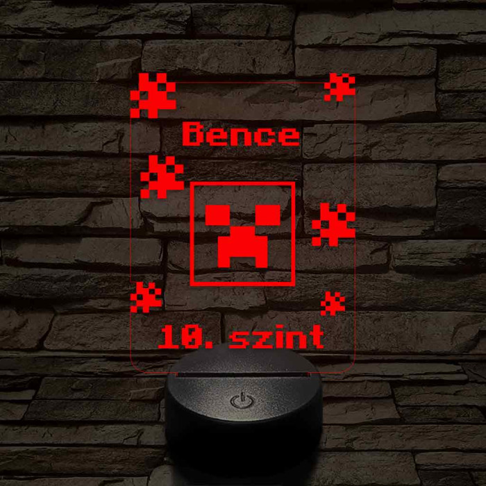 Minecraft Creeper - egyedi névbeírós 3D illúzió led lámpa