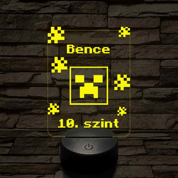 Minecraft Creeper - egyedi névbeírós 3D illúzió led lámpa