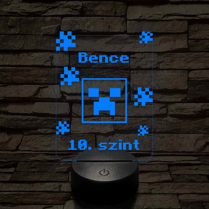 Minecraft Creeper - egyedi névbeírós 3D illúzió led lámpa