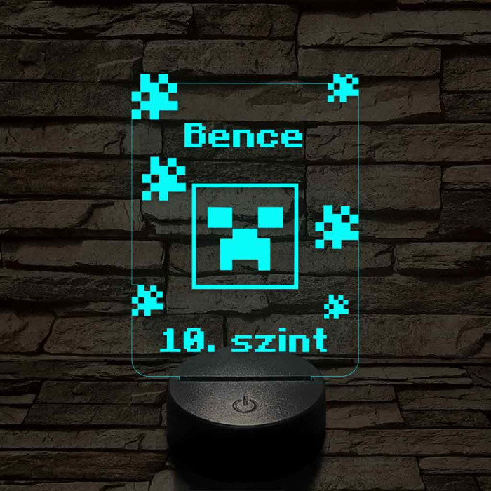 Minecraft Creeper - egyedi névbeírós 3D illúzió led lámpa