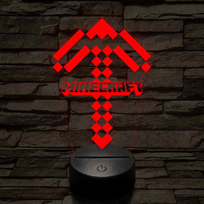 Minecraft pickaxe 7 színű 3D led lámpa