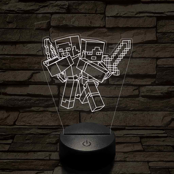 Minecraft Alex és Steve 7 színű 3D led lámpa