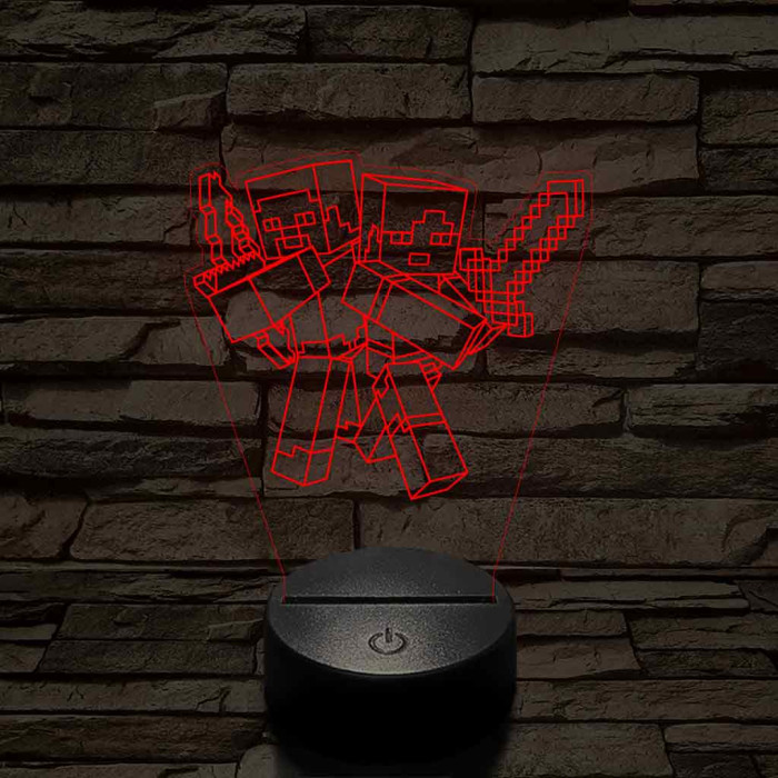 Minecraft Alex és Steve 7 színű 3D led lámpa