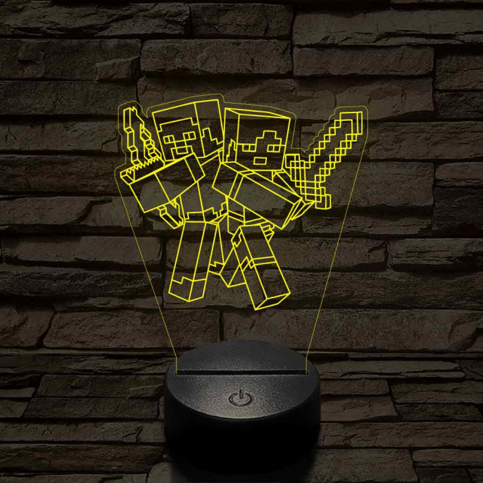 Minecraft Alex és Steve 7 színű 3D led lámpa