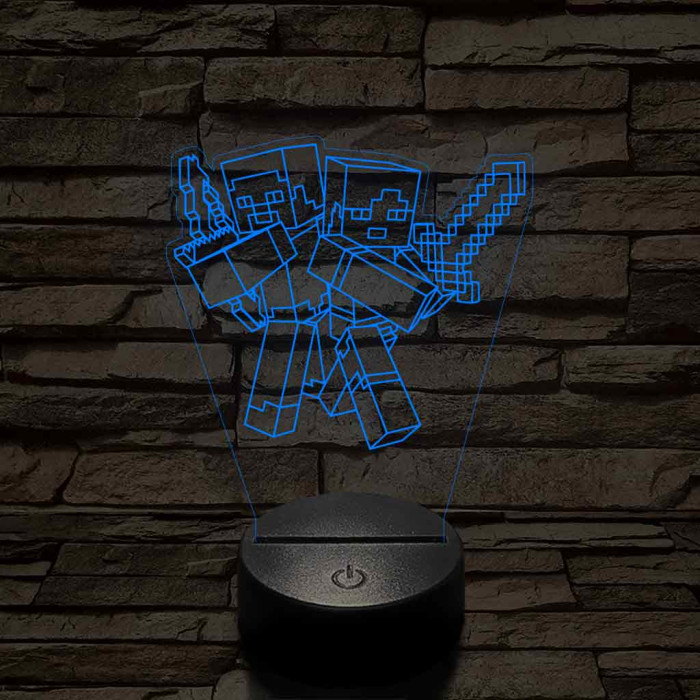Minecraft Alex és Steve 7 színű 3D led lámpa