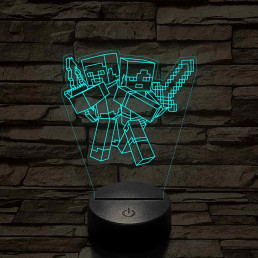 Minecraft Alex és Steve 7 színű 3D led lámpa