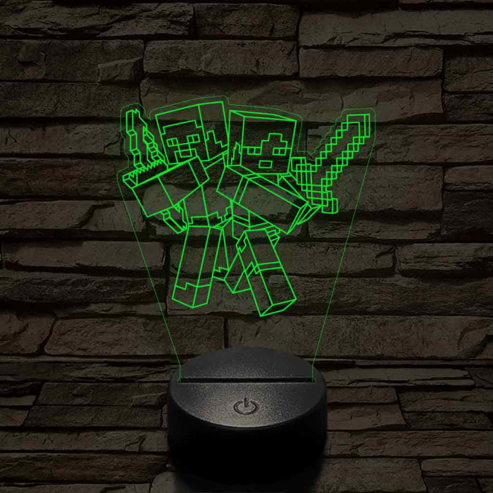 Minecraft Alex és Steve 7 színű 3D led lámpa