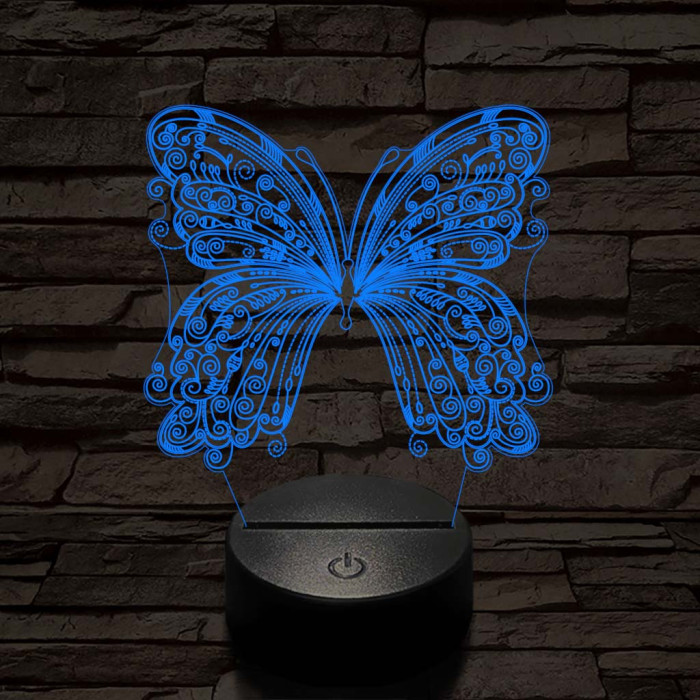 Szép, motívumos, pillangós  7 színű 3D led lámpa