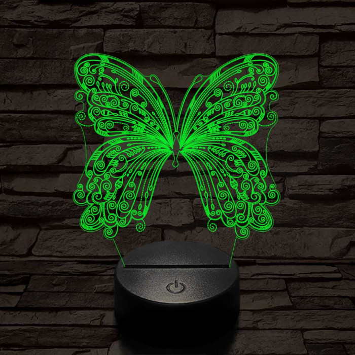 Szép, motívumos, pillangós  7 színű 3D led lámpa