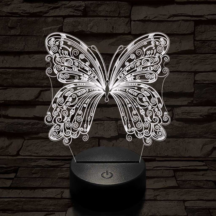 Szép, motívumos, pillangós  7 színű 3D led lámpa