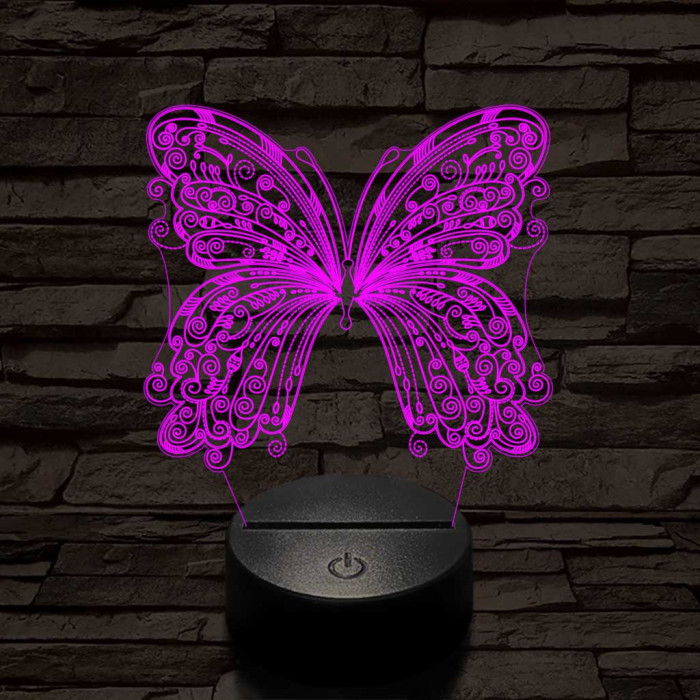 Szép, motívumos, pillangós  7 színű 3D led lámpa
