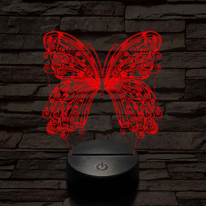Szép, motívumos, pillangós  7 színű 3D led lámpa