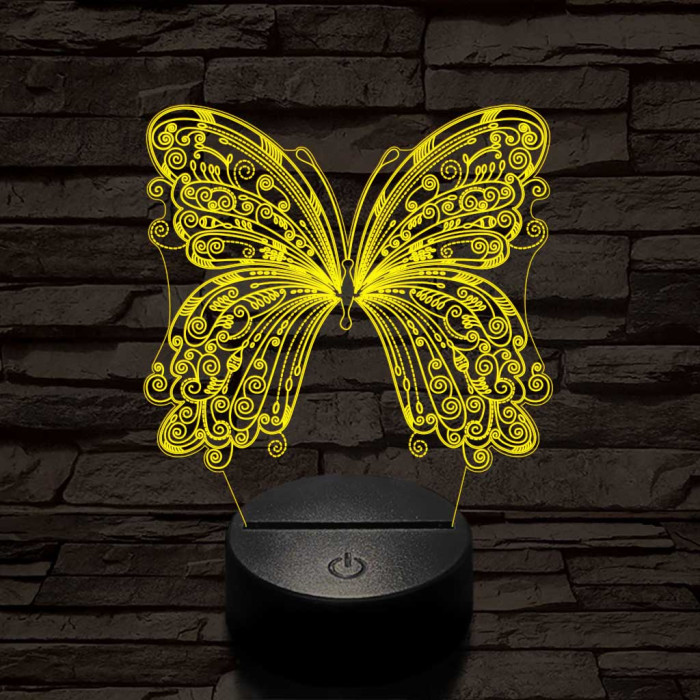 Szép, motívumos, pillangós  7 színű 3D led lámpa