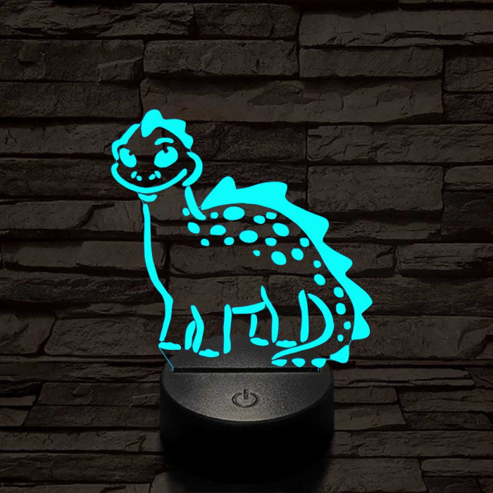 Mosolygós dínó 7 színű 3D led lámpa