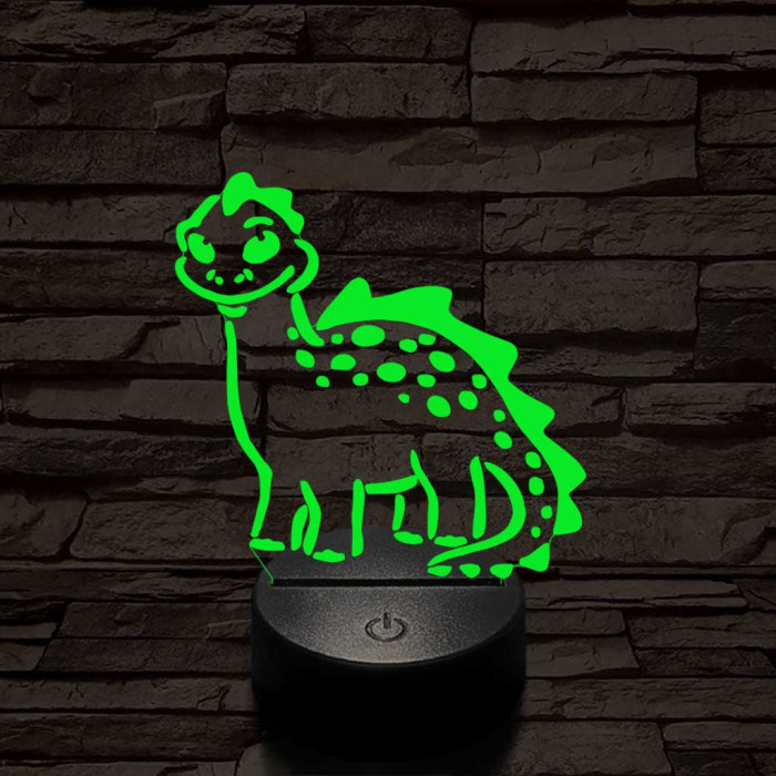 Mosolygós dínó 7 színű 3D led lámpa