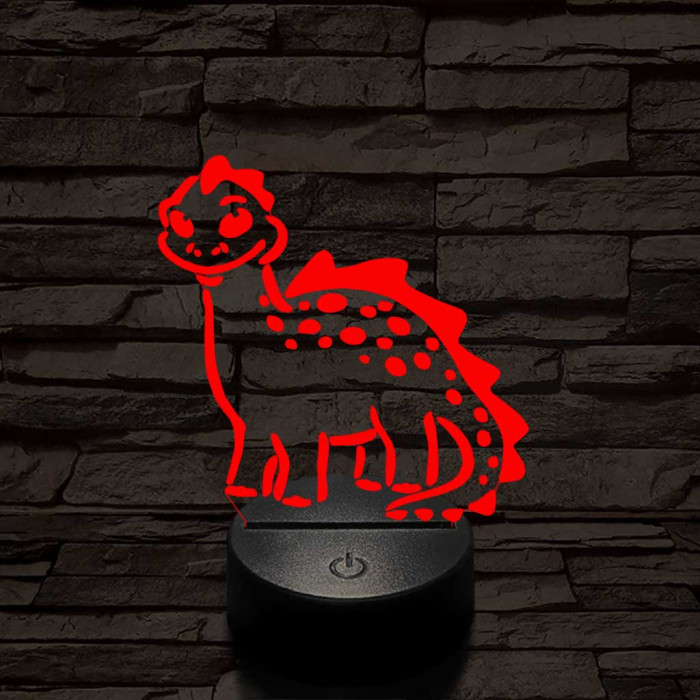 Mosolygós dínó 7 színű 3D led lámpa