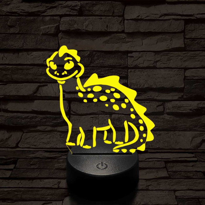 Mosolygós dínó 7 színű 3D led lámpa