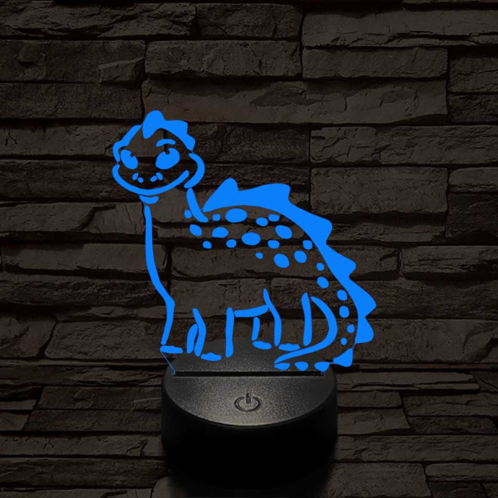 Mosolygós dínó 7 színű 3D led lámpa