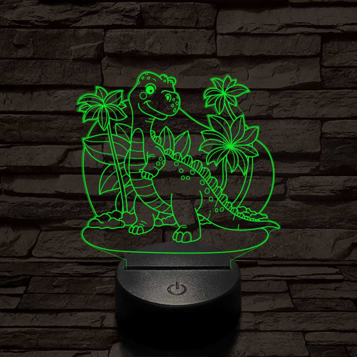 Mosolygós t-rex 7 színű 3D led lámpa