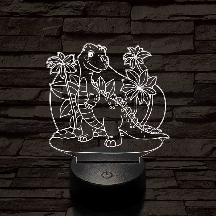 Mosolygós t-rex 7 színű 3D led lámpa