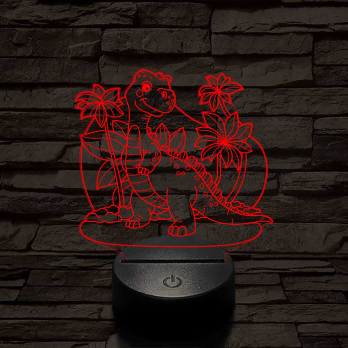 Mosolygós t-rex 7 színű 3D led lámpa
