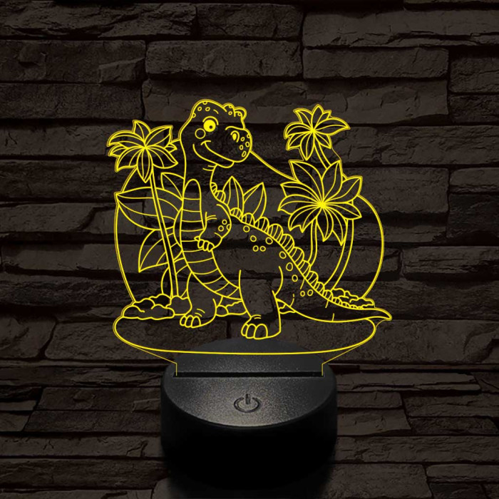 Mosolygós t-rex 7 színű 3D led lámpa