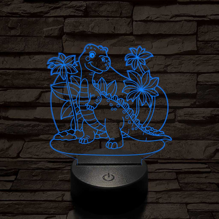 Mosolygós t-rex 7 színű 3D led lámpa