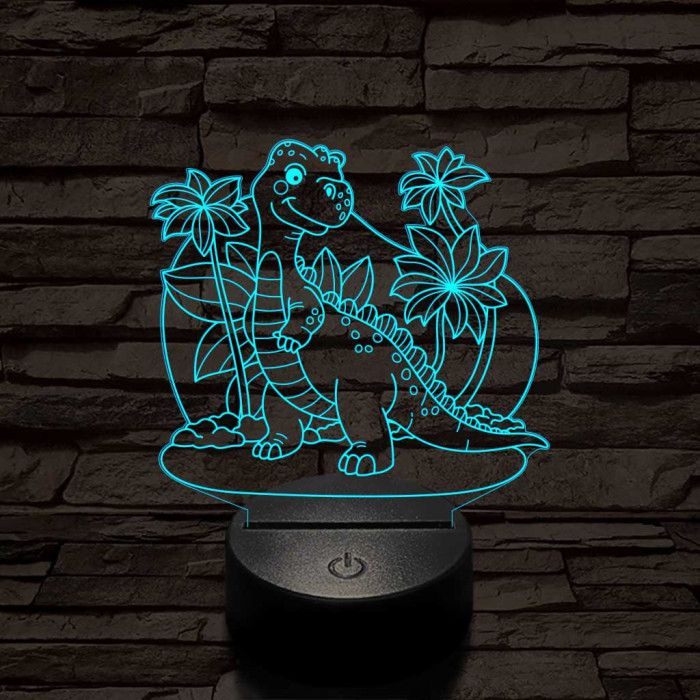 Mosolygós t-rex 7 színű 3D led lámpa