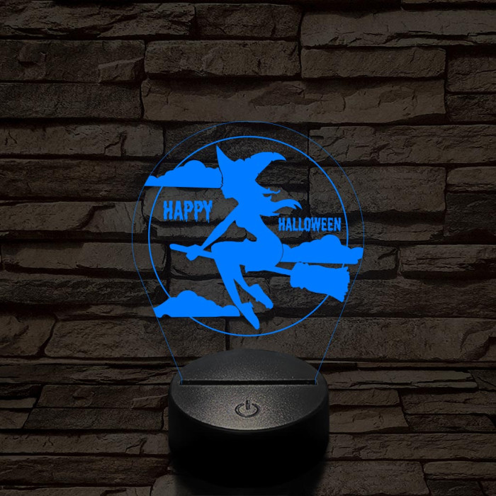 Seprűn suhanó boszi 7 színű  3D led lámpa