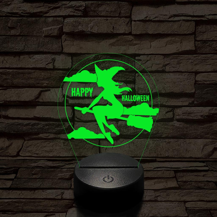 Seprűn suhanó boszi 7 színű  3D led lámpa