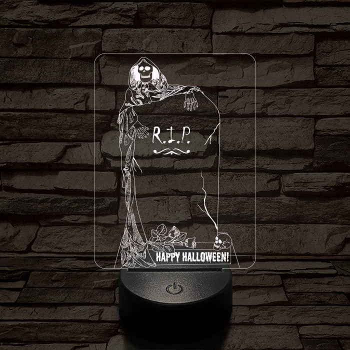 Halloween-i sírkő 7 színű  3D led lámpa