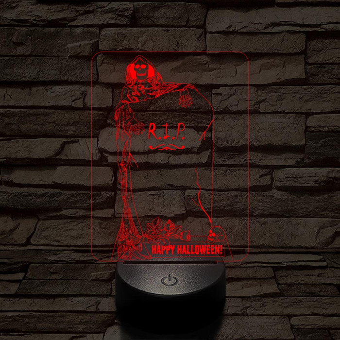 Halloween-i sírkő 7 színű  3D led lámpa
