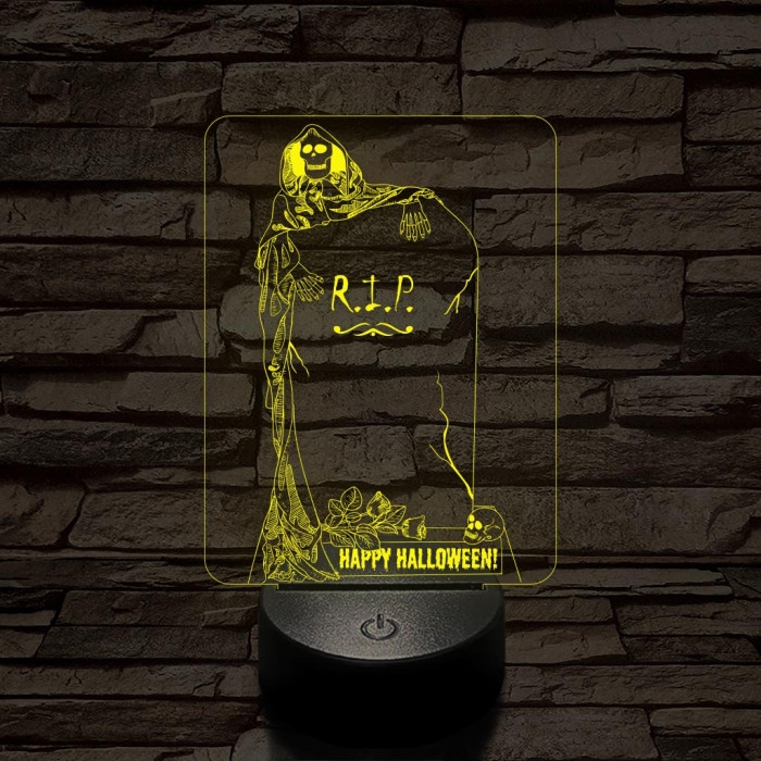 Halloween-i sírkő 7 színű  3D led lámpa