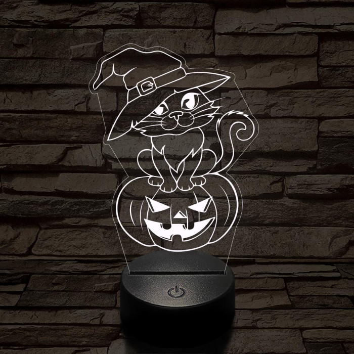 Halloween macska 7 színű  3D led lámpa