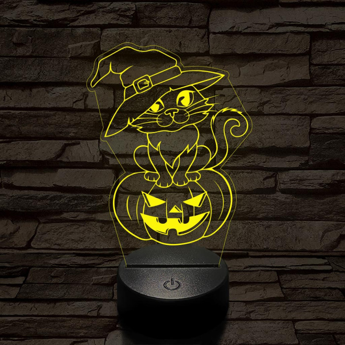 Halloween macska 7 színű  3D led lámpa