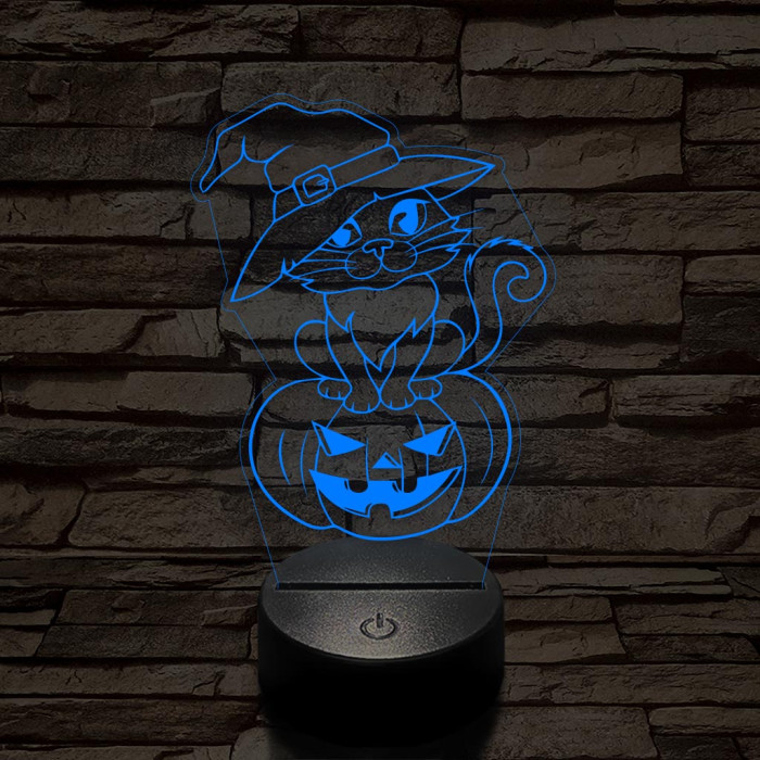 Halloween macska 7 színű  3D led lámpa