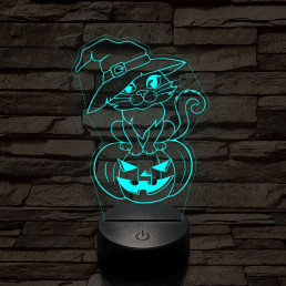 Halloween macska 7 színű  3D led lámpa
